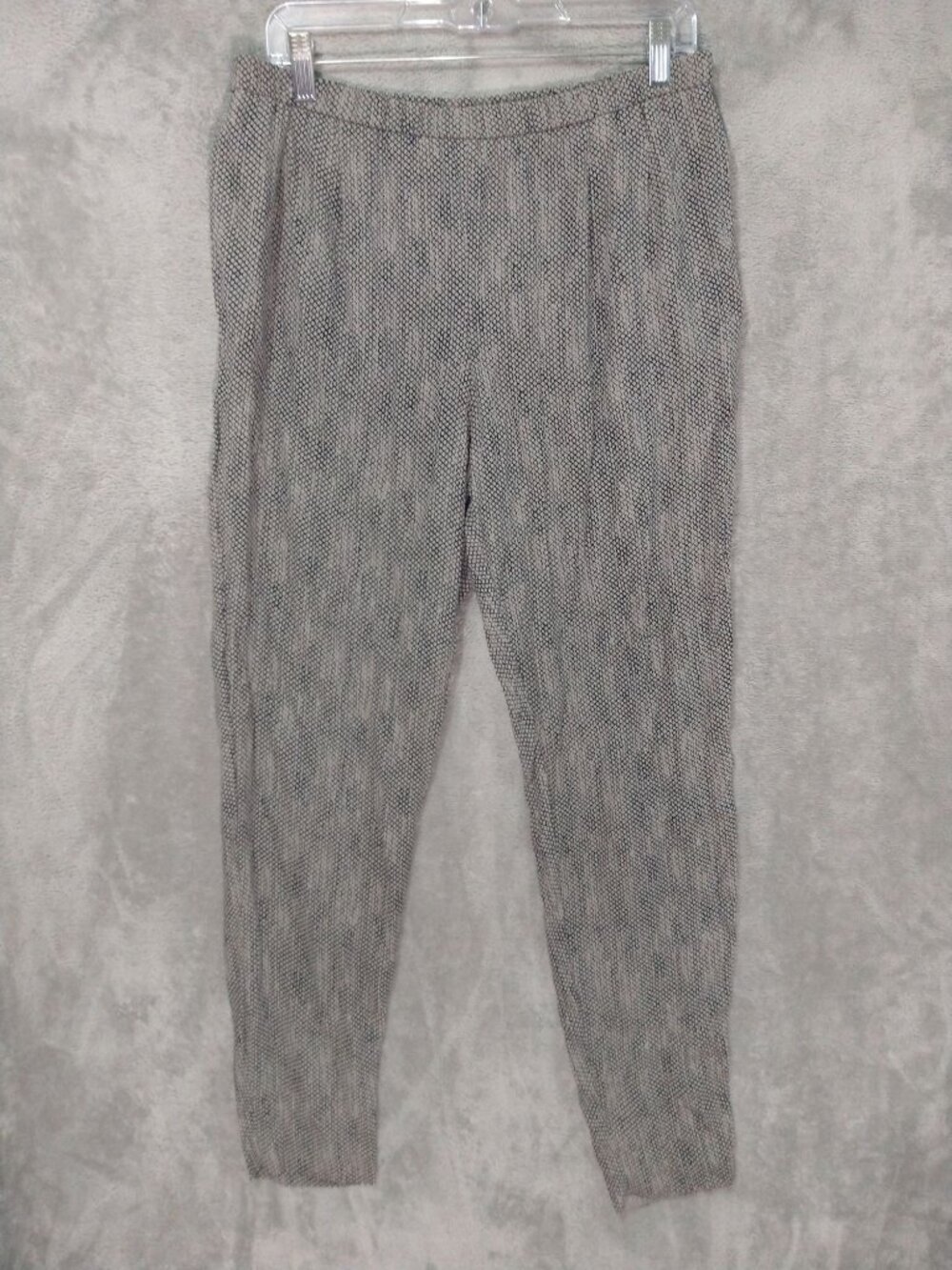 Eileen Fisher Silk Pants Womens Medium Gray Geometric Print Pull On Tapered